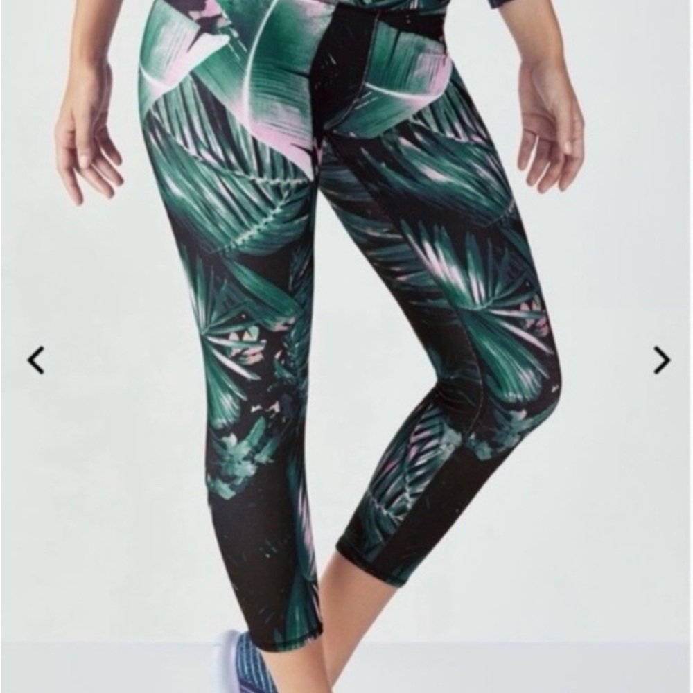 Fabletics Tropical Print Salar Capri Compression fabric Leggings -Green and Pink